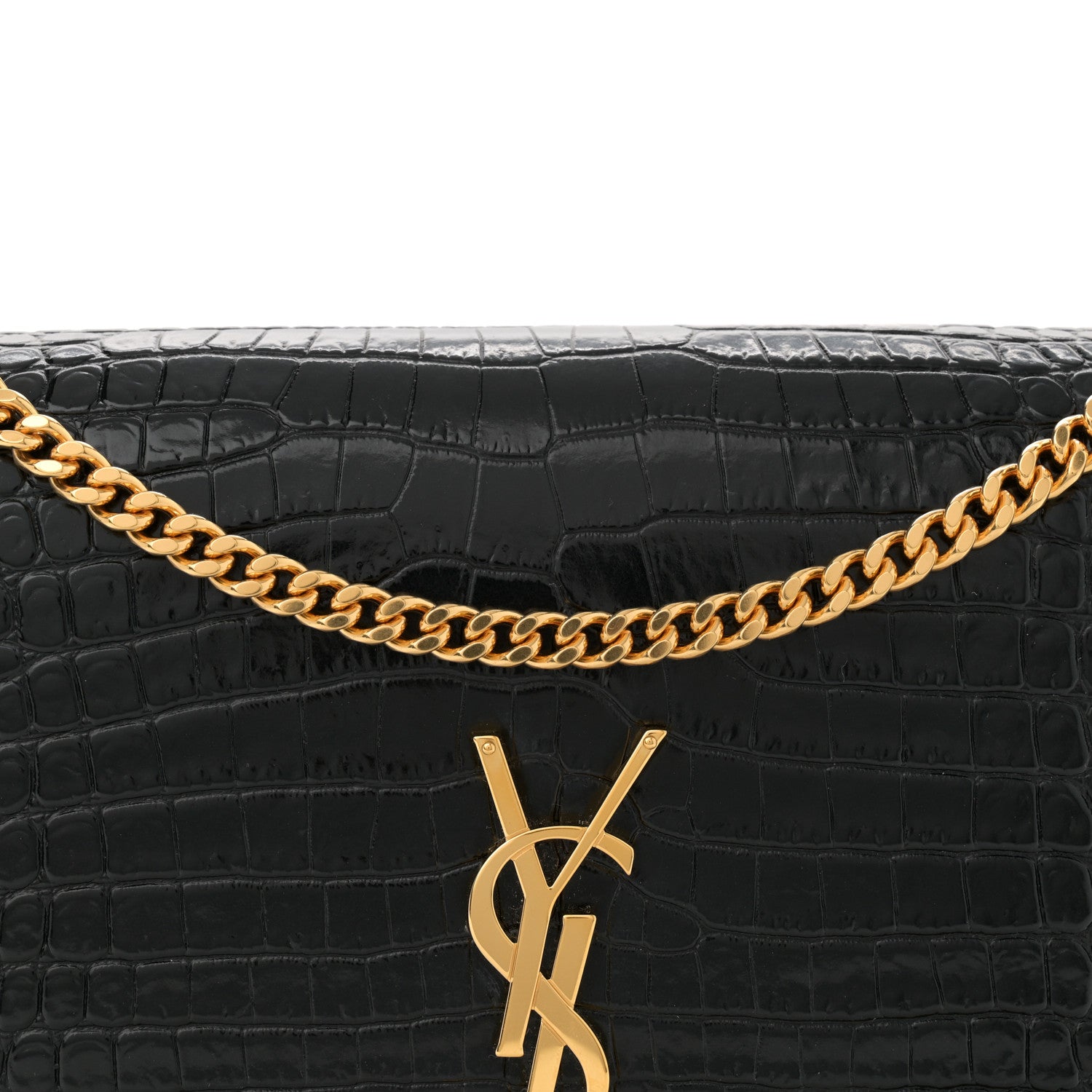 Saint Laurent Calfskin Crocodile Embossed Medium Classic Monogram Kate Tassel Satchel Black 8 of 14