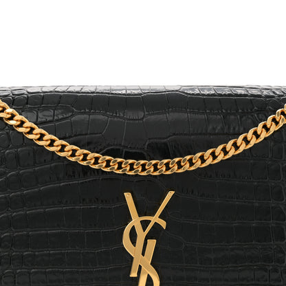 Saint Laurent Calfskin Crocodile Embossed Medium Classic Monogram Kate Tassel Satchel Black 8 of 14