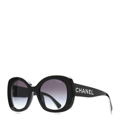 Chanel Acetate Square Sunglasses Black White 1 of 4