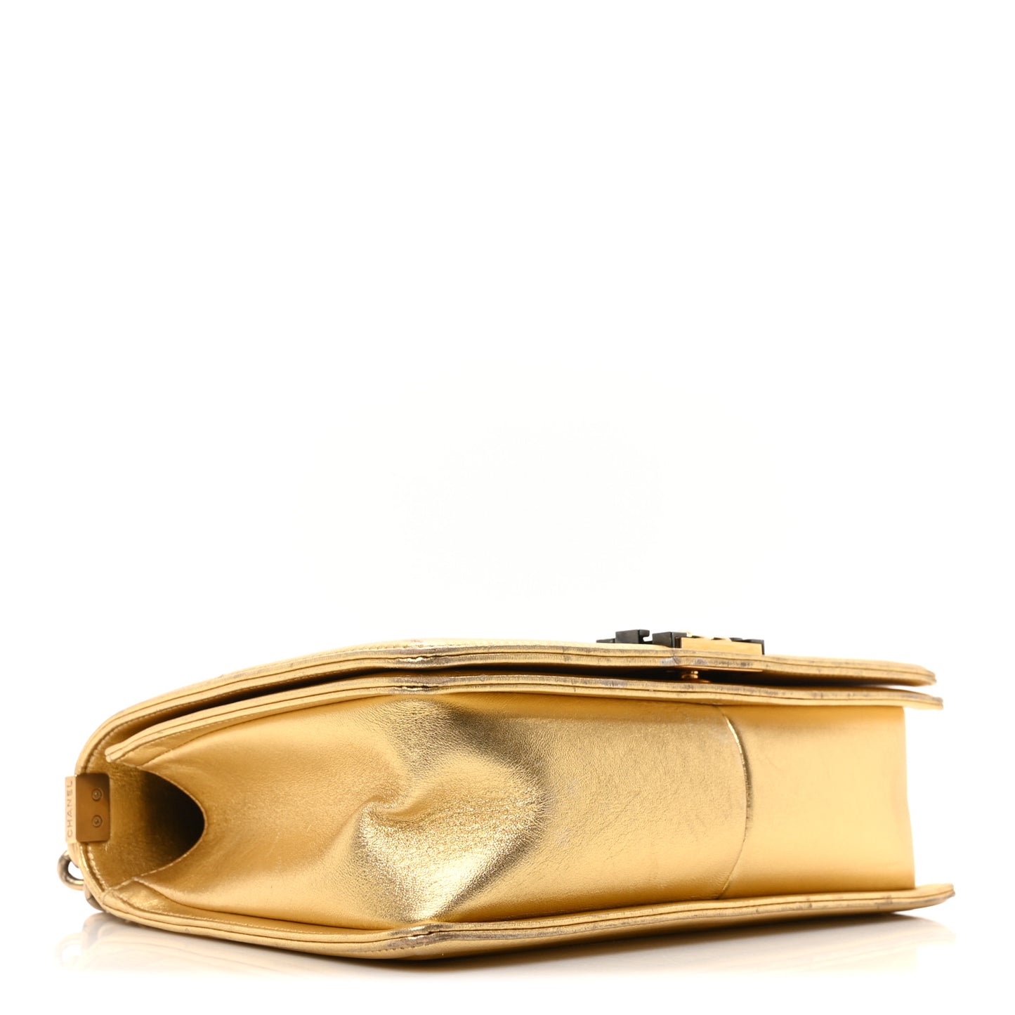 Metallic Lambskin Embossed New Medium Cube Boy Flap Gold