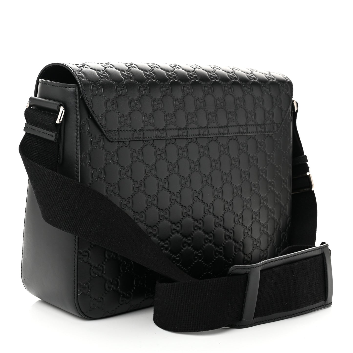 Guccissima Signature Medium Double Buckle Flap Messenger Bag Black