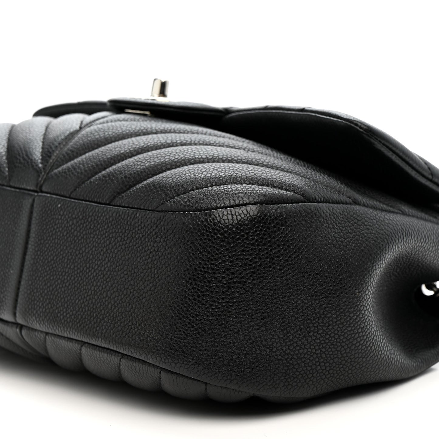 Caviar Chevron Quilted Puffy CC Flap Black
