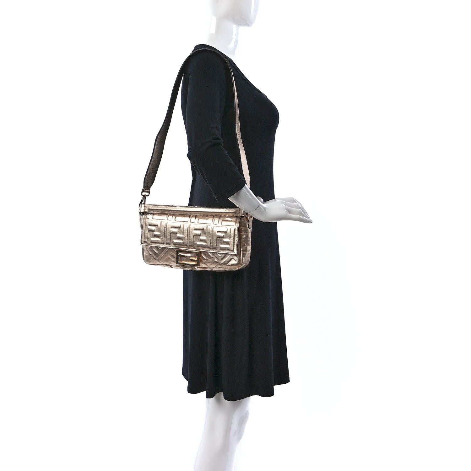 Fendi Vitello Laminato FF 1974 Embossed Baguette Rame 2 of 7