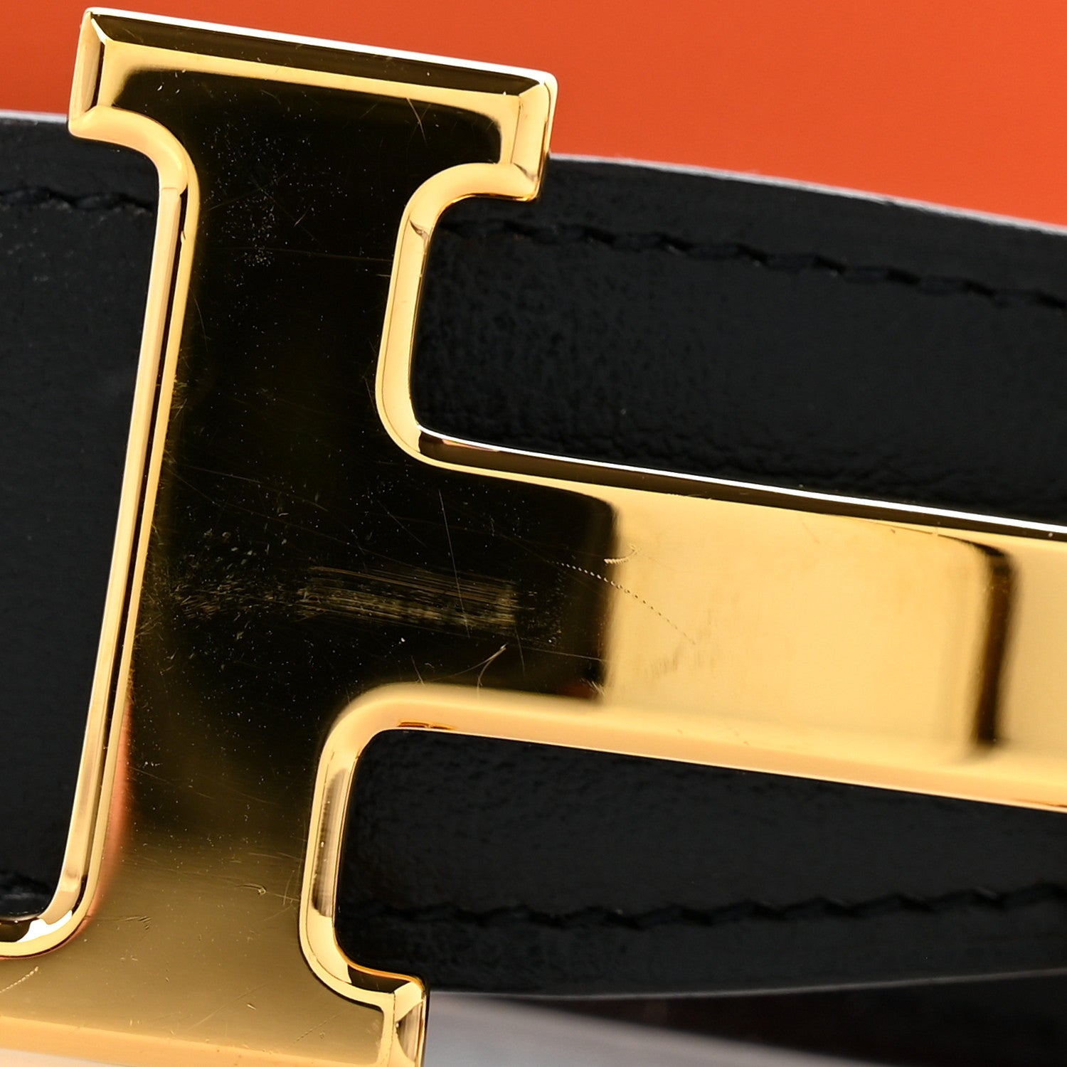 Hermes Box Togo 32mm H Belt 85 34 Black Orange 6 of 8