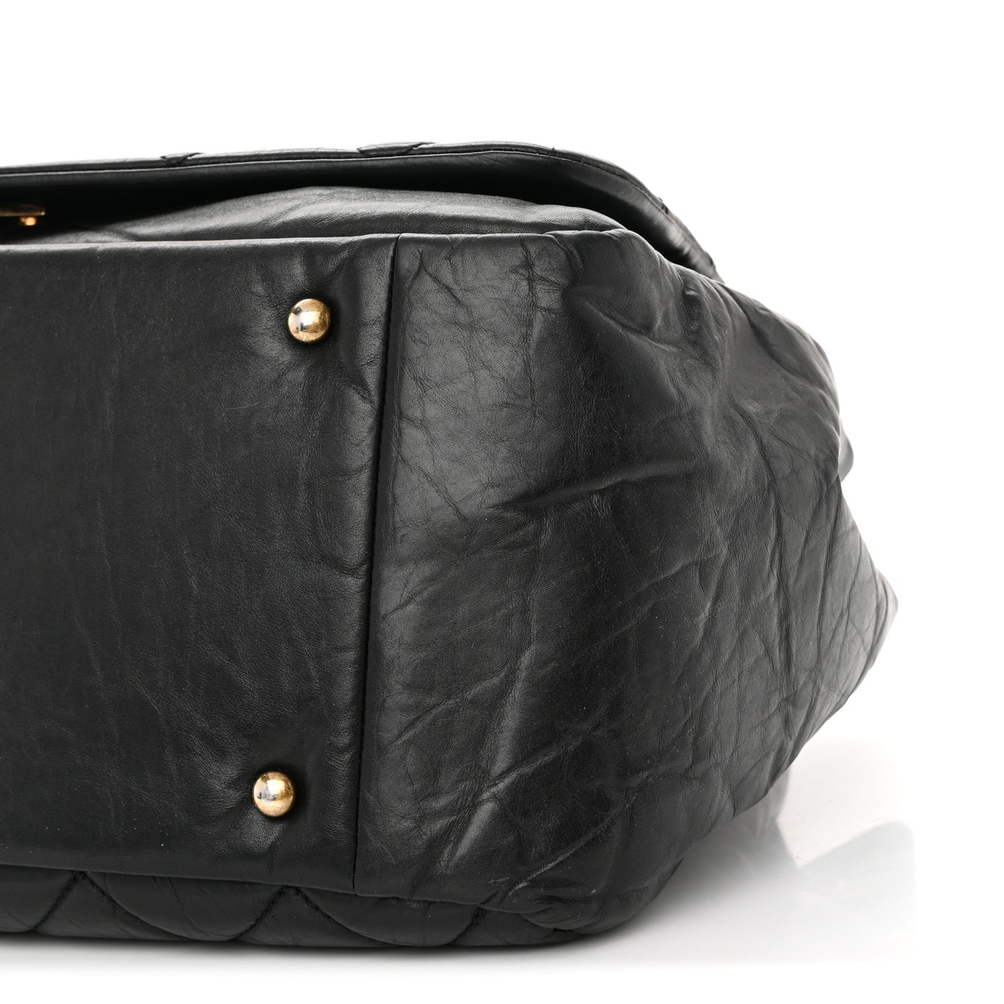 Aged Calfskin Quilted Large Pondichery Flap Black