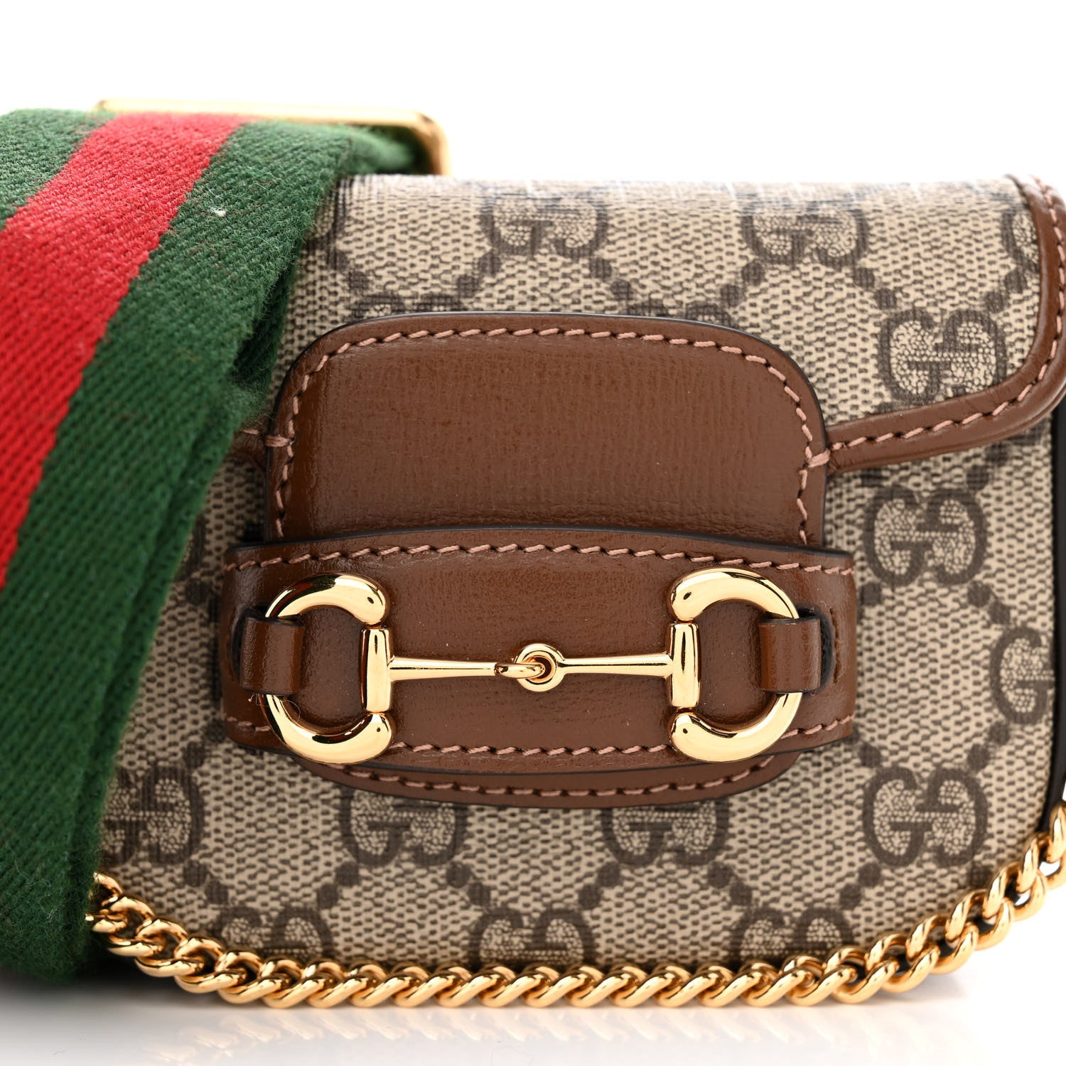 Gucci GG Supreme Monogram Azalea Calfskin Web Horsebit 1955 Wallet On Strap Beige Ebony Brown Sugar 7 of 9