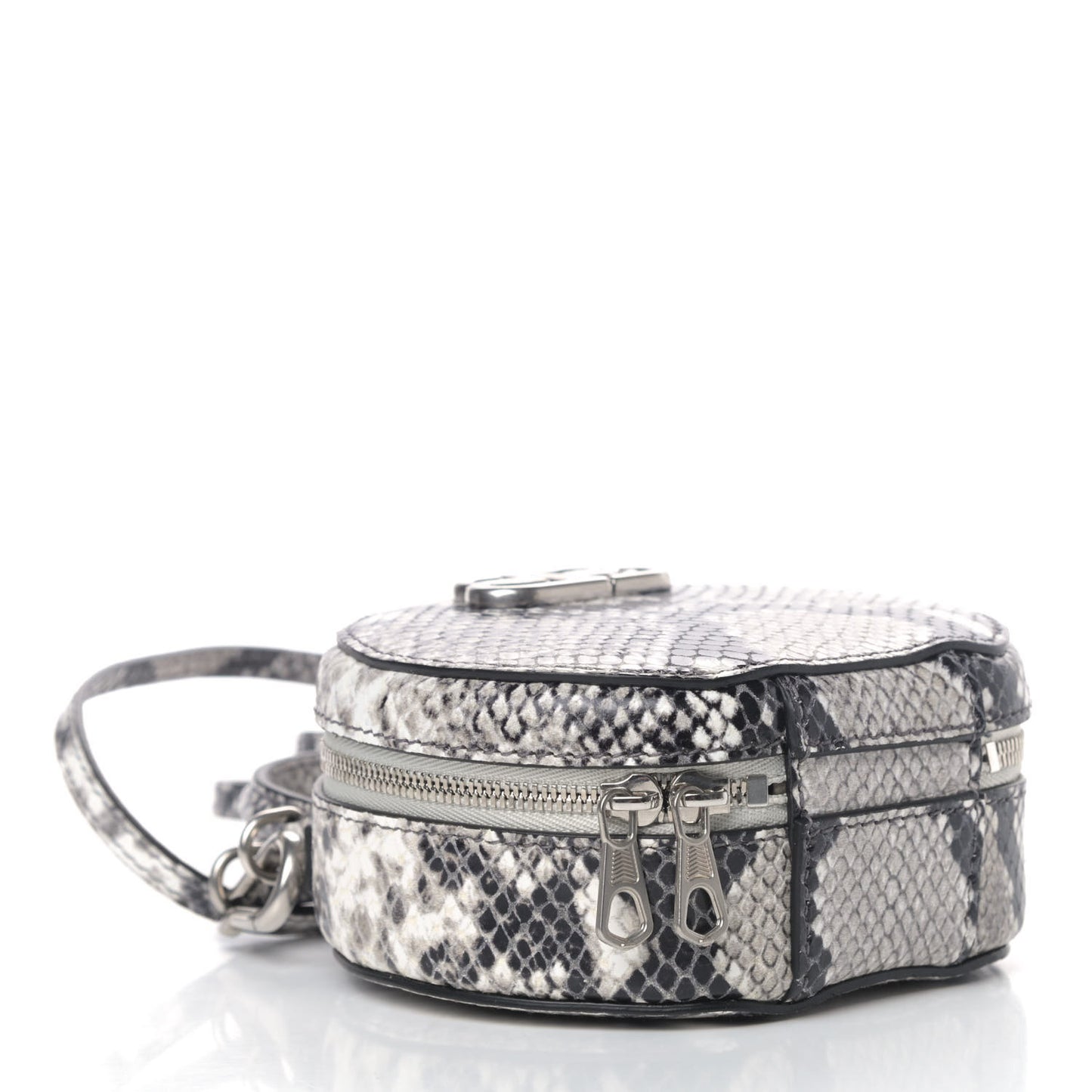 Grained Calfskin Python Effect Sharp Vanity Round Bag Mini Black White