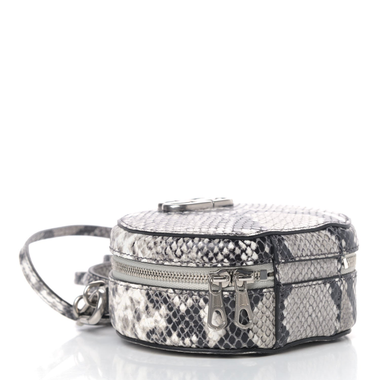 Balenciaga Grained Calfskin Python Effect Sharp Vanity Round Bag Mini Black White 3 of 4