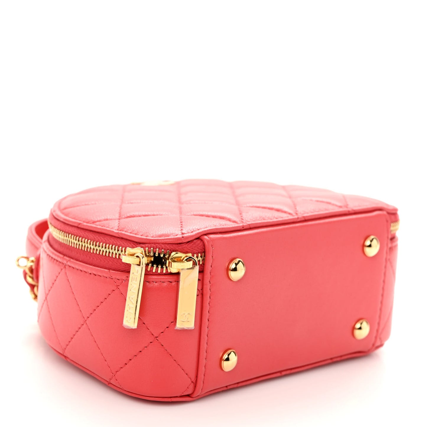 Lambskin Quilted Small Chic Riviera Top Handle Vanity Case Red