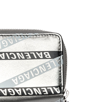 Balenciaga Metallic Calfskin Losange Monogram Everyday Zip Around Card Case Silver Black White 13 of 14