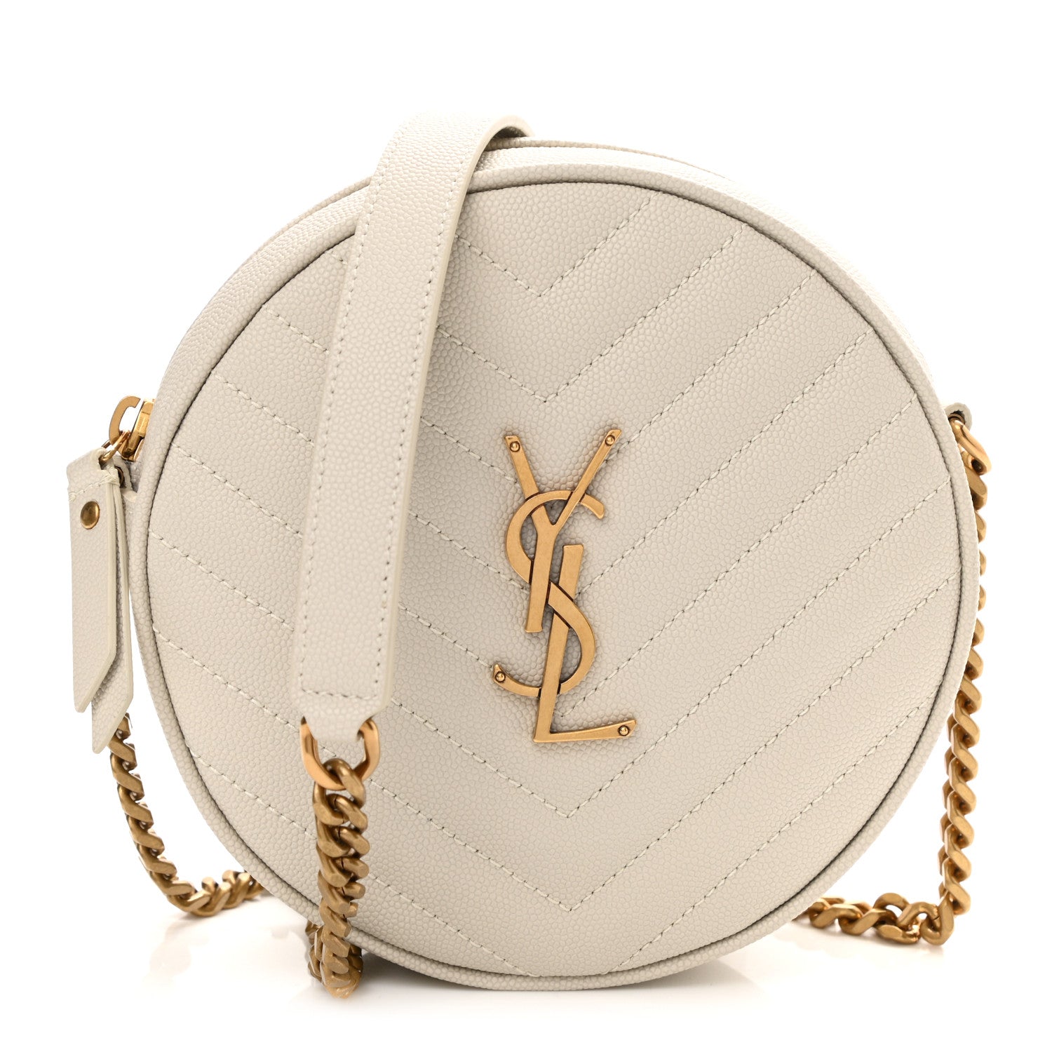 Saint Laurent Grain De Poudre Matelasse Chevron Quilted Round Vinyle Camera Bag Crema Soft 1 of 11