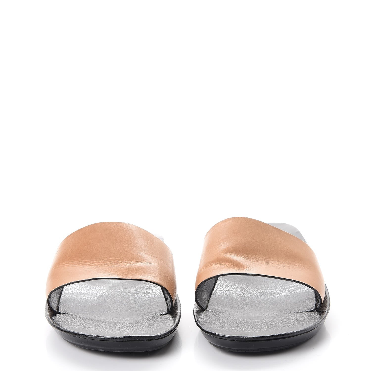 Saint Laurent Calfskin Pool Slide Sandals 10 Black Beige 2 of 16