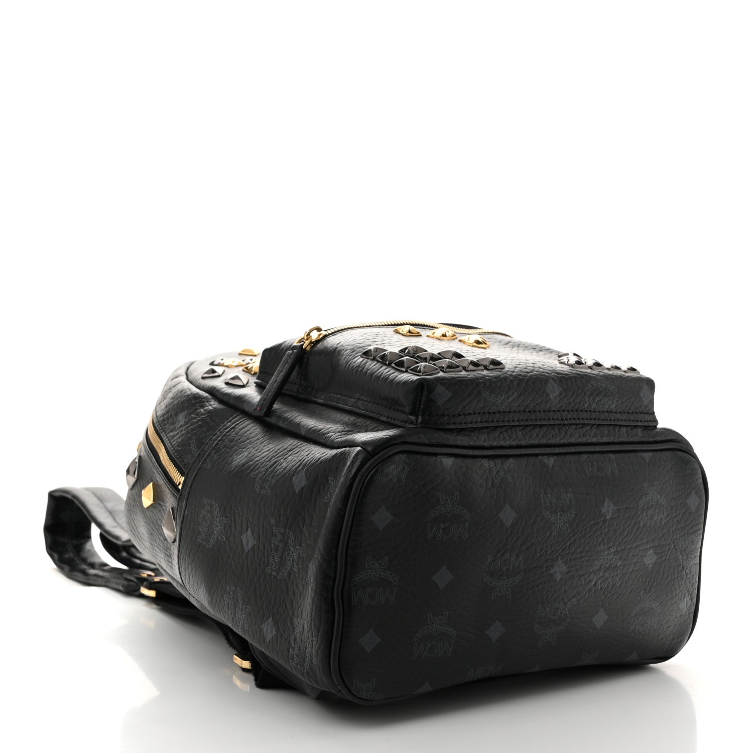 MCM Grained Calfskin Visetos Studded Small Stark M Backpack Black 4 of 10