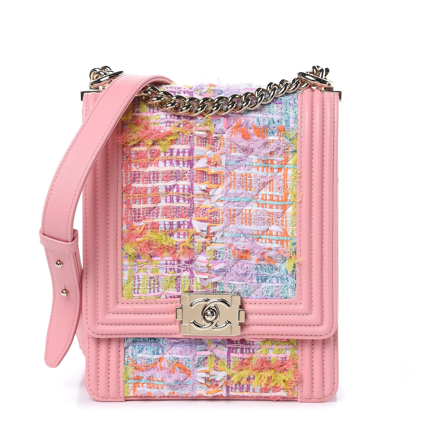 Calfskin Tweed Quilted North South Boy Flap Pink