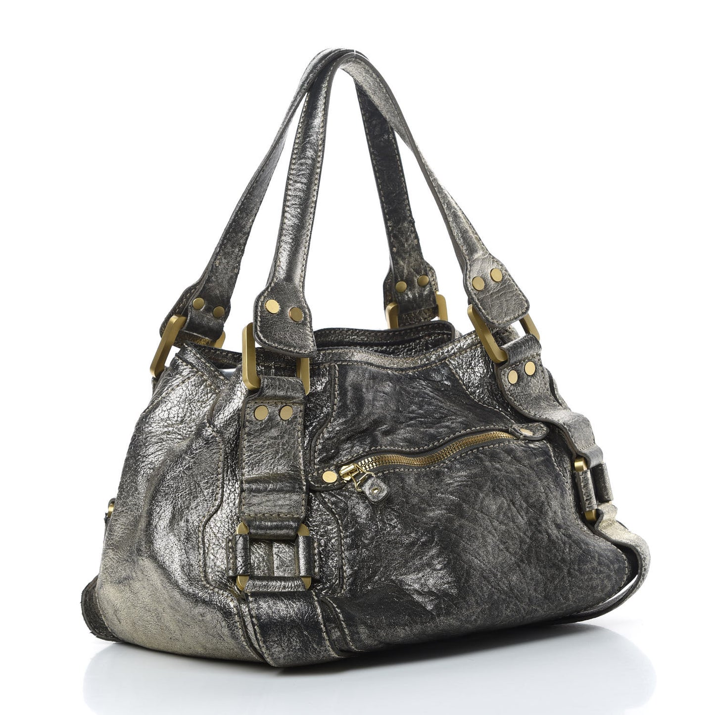 Metallic Calfskin Mahala Tote Pewter