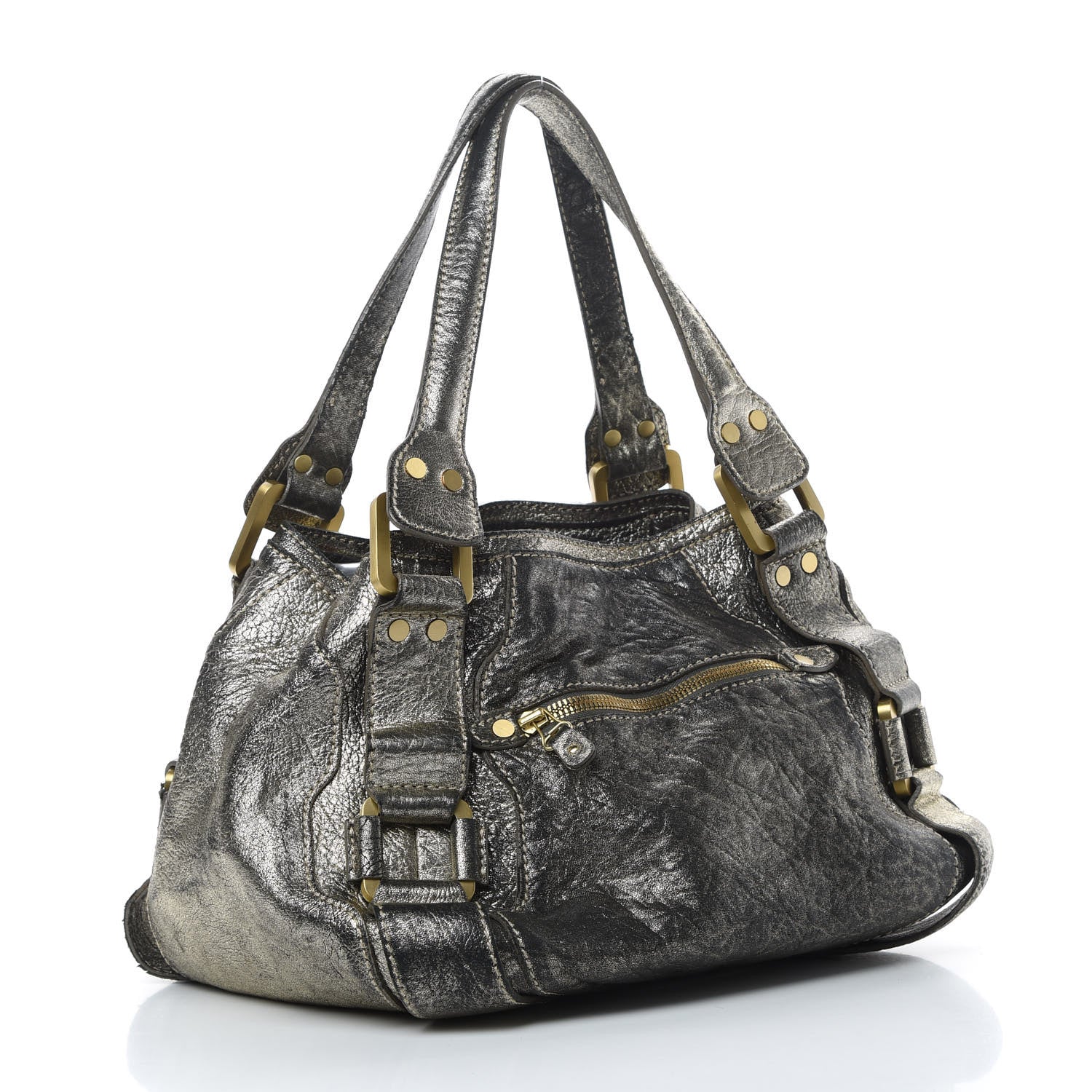 Jimmy Choo Metallic Calfskin Mahala Tote Pewter 3 of 17