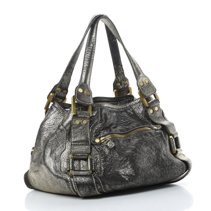 Jimmy Choo Metallic Calfskin Mahala Tote Pewter 3 of 17