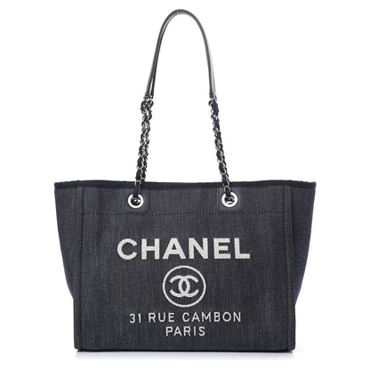 Chanel Denim Small Deauville Tote Dark Blue 1 of 9