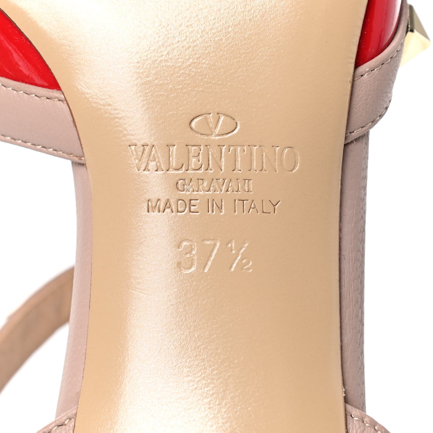 Patent Nappa Rockstud Ankle Strap 65mm Pumps 37.5 Rosso Valentino Poudre