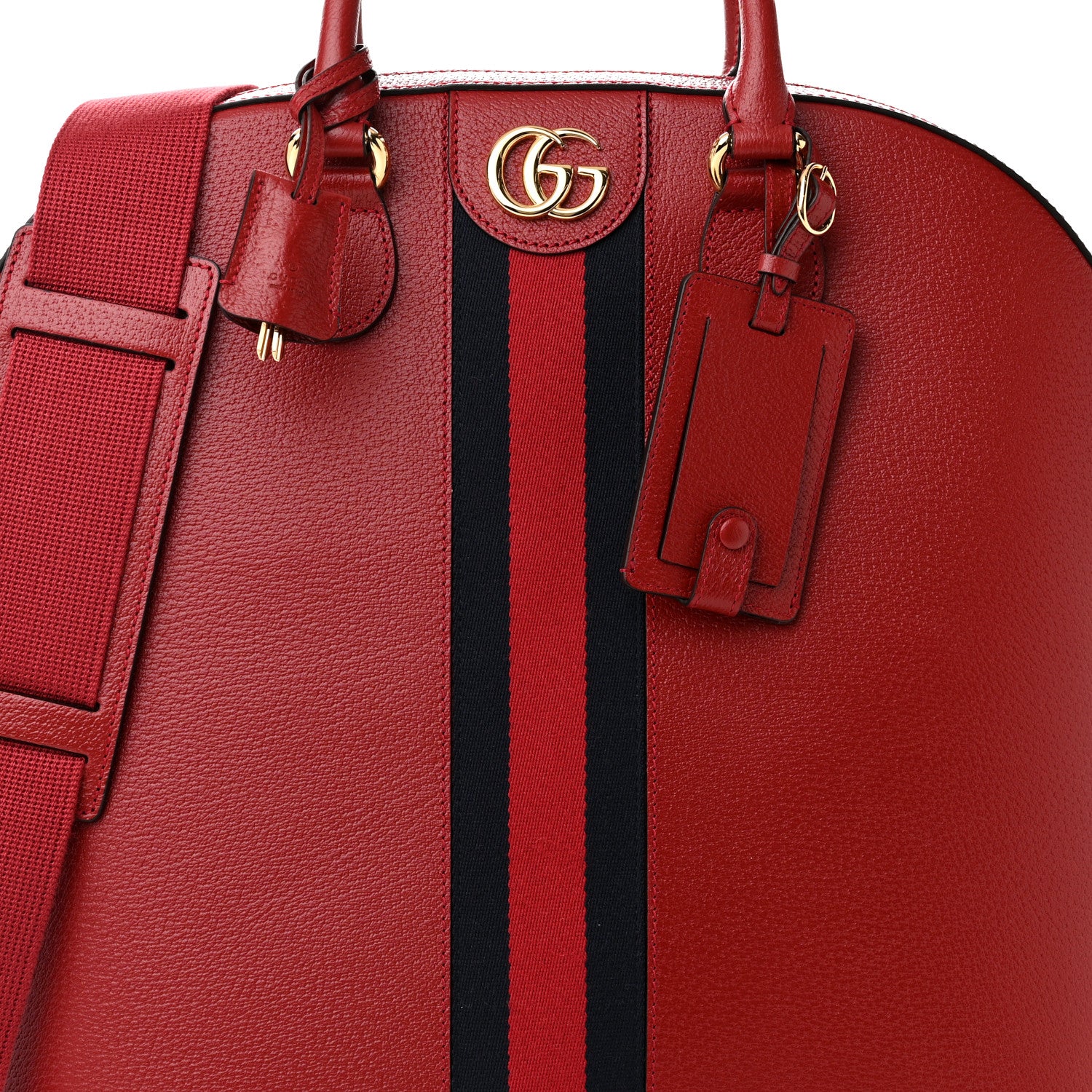 Gucci Textured Dollar Calfskin Web Small Savoy Bowling Tote Red 8 of 10