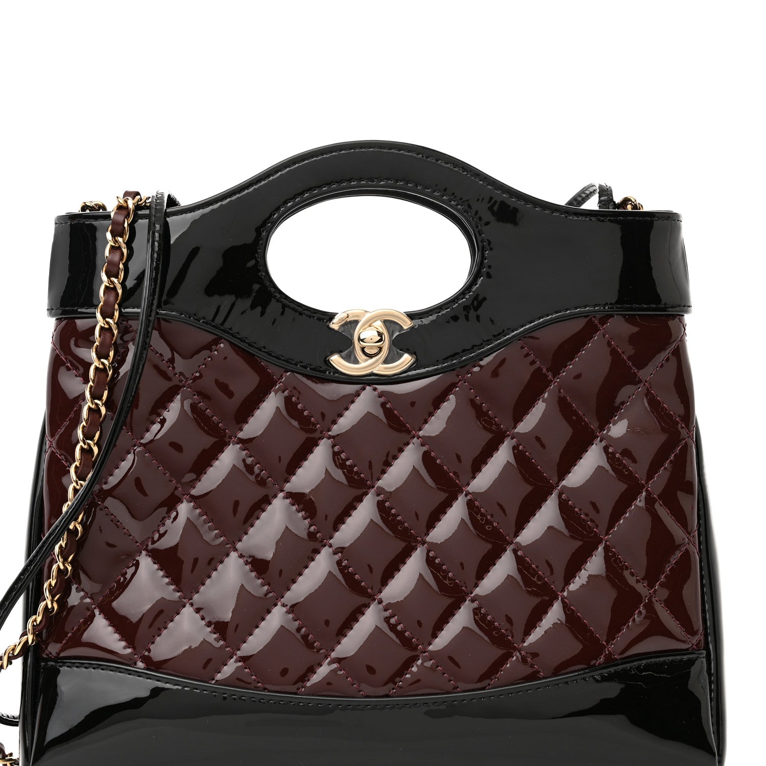 Chanel Patent Calfskin Quilted Mini 31 Shopping Bag Burgundy Black 8 of 11