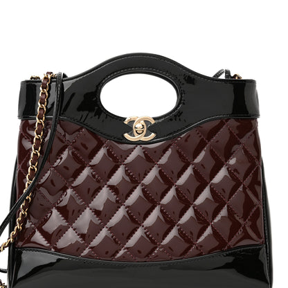 Chanel Patent Calfskin Quilted Mini 31 Shopping Bag Burgundy Black 8 of 11