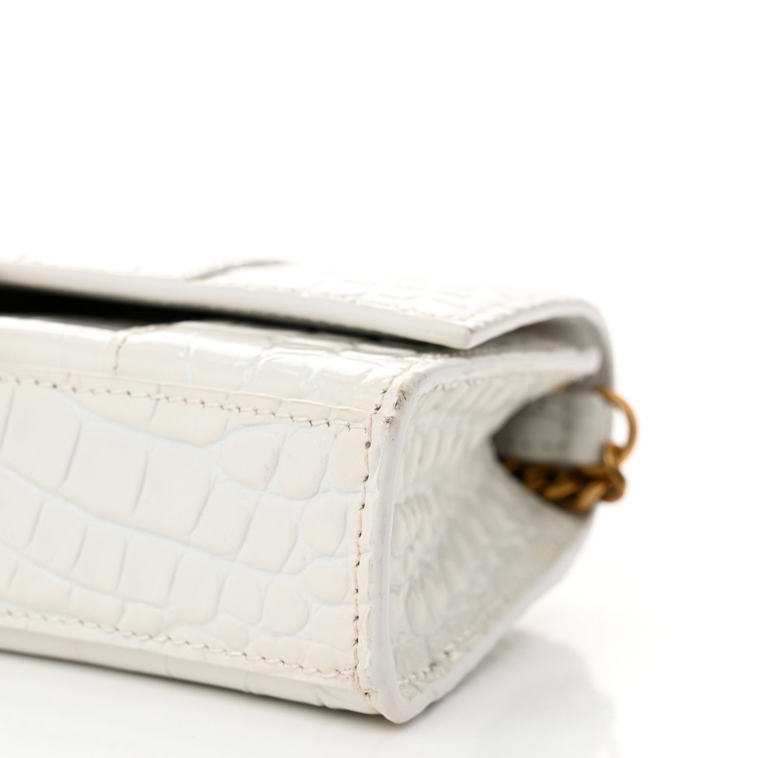 Balenciaga Shiny Calfskin Crocodile Embossed Hourglass Chain Bag White 9 of 9