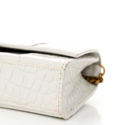 Balenciaga Shiny Calfskin Crocodile Embossed Hourglass Chain Bag White 9 of 9