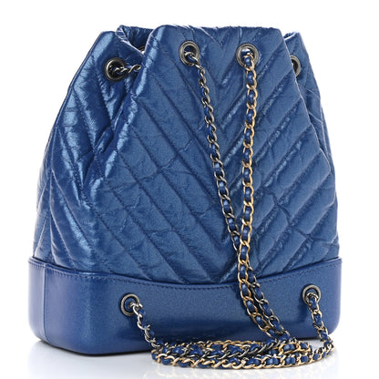 Chanel Iridescent Aged Calfskin Chevron Quilted Small Gabrielle Backpack Blue 3 of 11