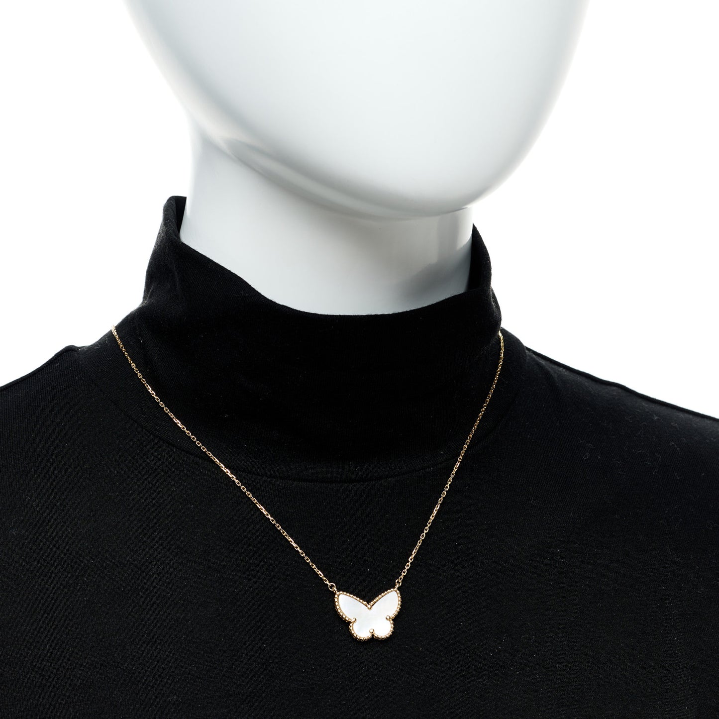 18K Yellow Gold Mother of Pearl Lucky Alhambra Butterfly Pendant Necklace