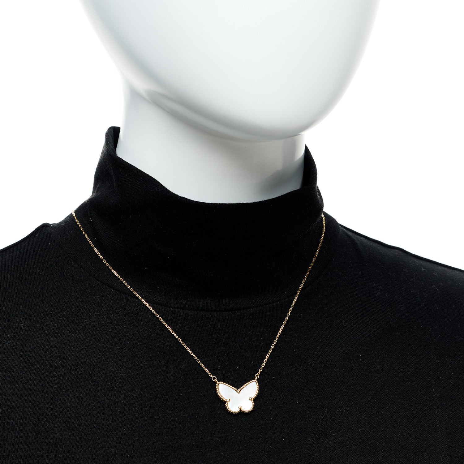 Van Cleef & Arpels 18K Yellow Gold Mother of Pearl Lucky Alhambra Butterfly Pendant Necklace 2 of 5