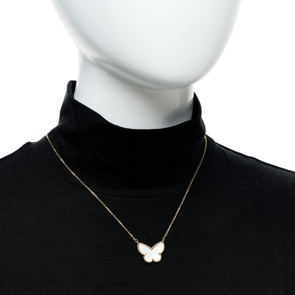 Van Cleef & Arpels 18K Yellow Gold Mother of Pearl Lucky Alhambra Butterfly Pendant Necklace 2 of 5