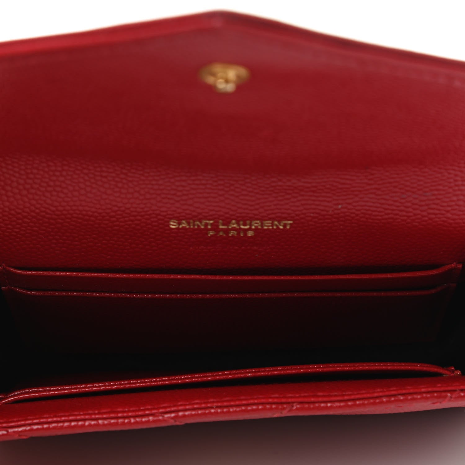 Saint Laurent Grain De Poudre Matelasse Chevron Small Monogram Envelope Wallet Rouge Eros 4 of 4