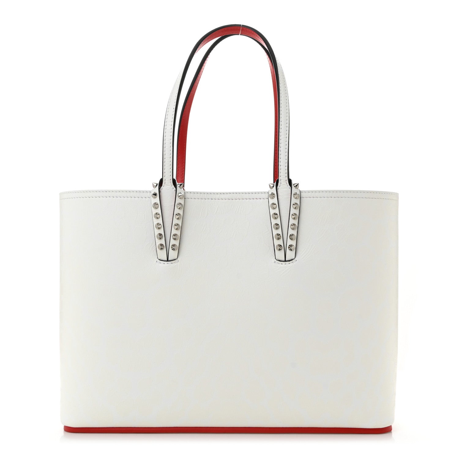 Christian Louboutin Calfskin Leopard Print Spikes Small East West Cabata Tote Snow 1 of 11