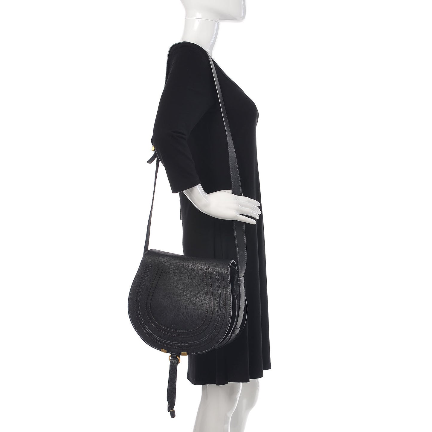 Calfskin Medium Marcie Round Crossbody Bag Black