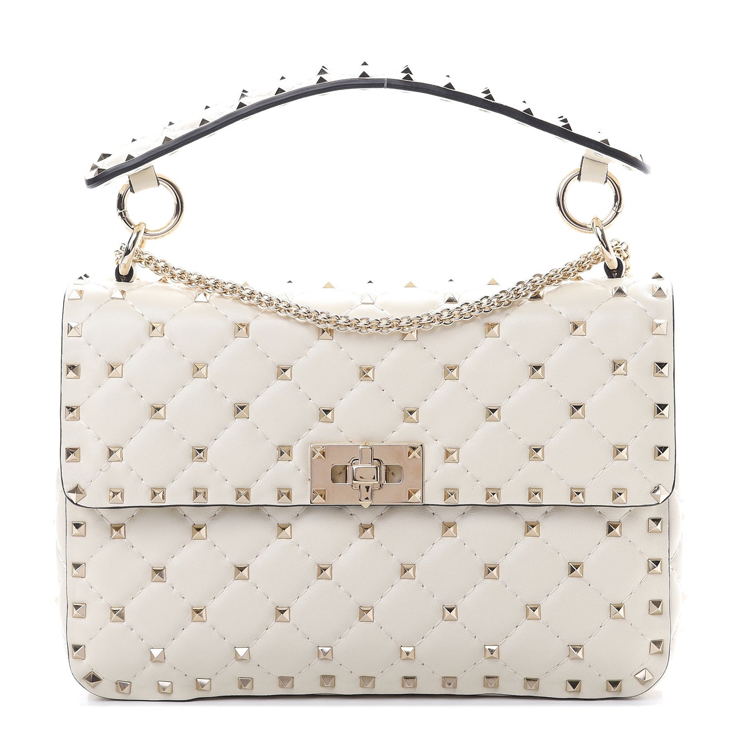 Nappa Medium Rockstud Spike Shoulder Bag White