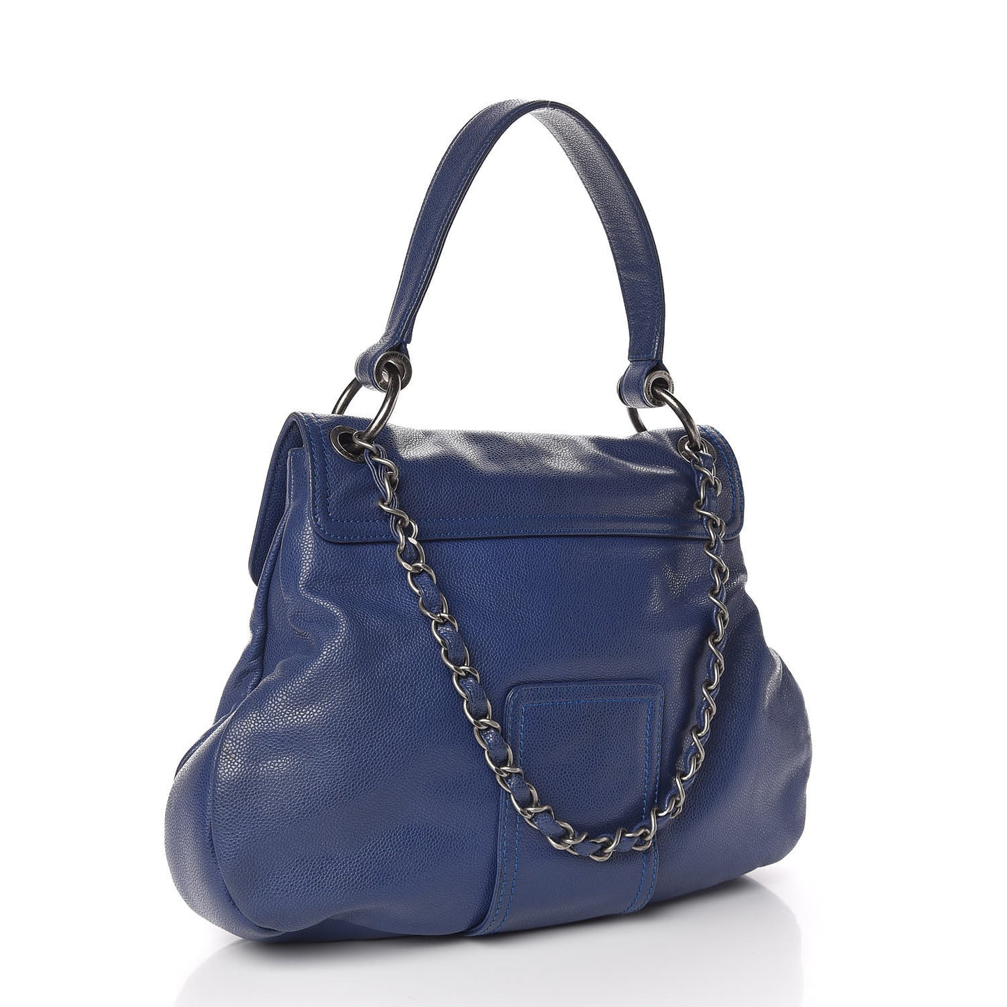 Glazed Caviar Flap Hobo Dark Blue