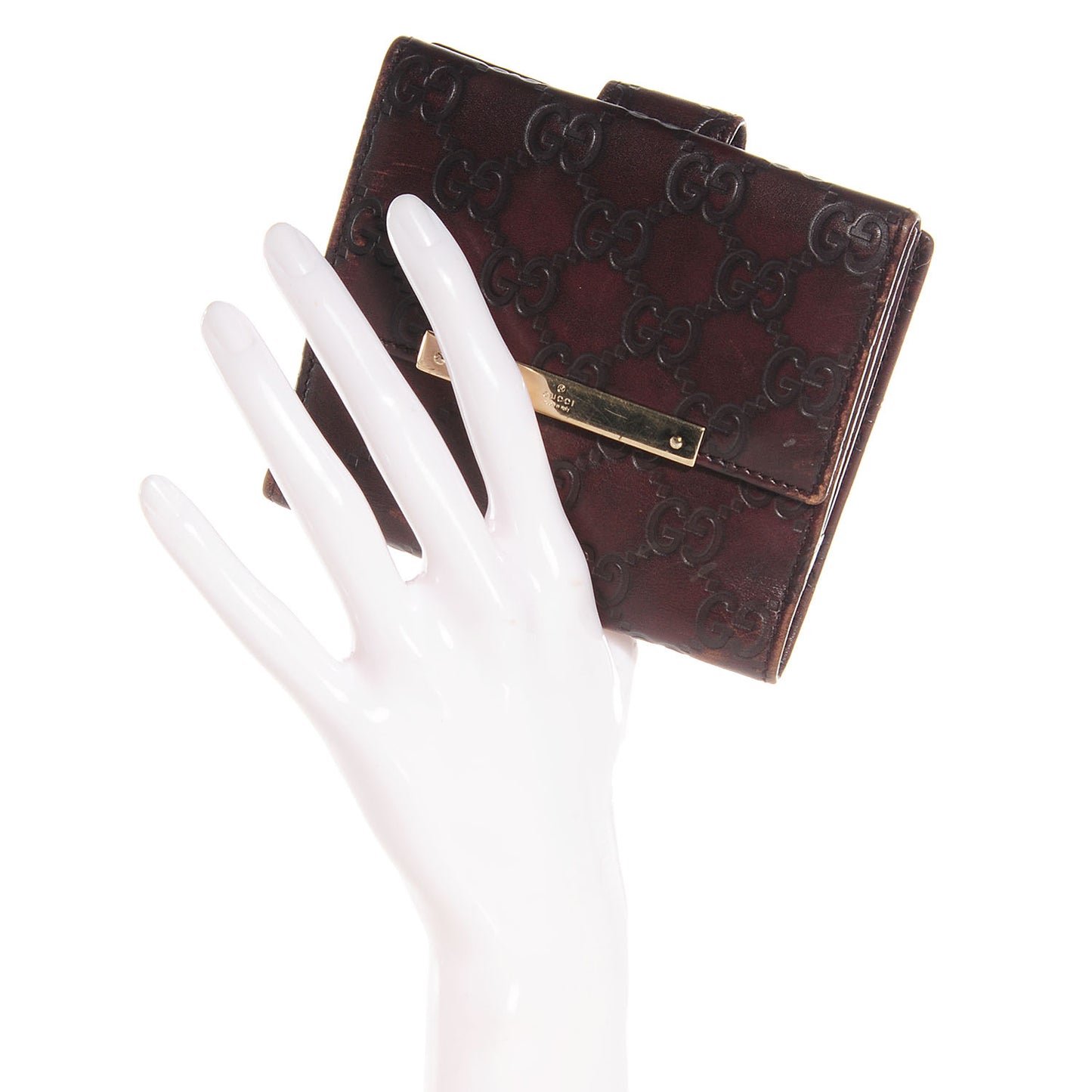 Guccissima Metal Bar French Flap Wallet Dark Chocolate