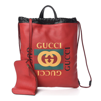 Gucci Calfskin Mens Logo Drawstring Backpack Red 1 of 12