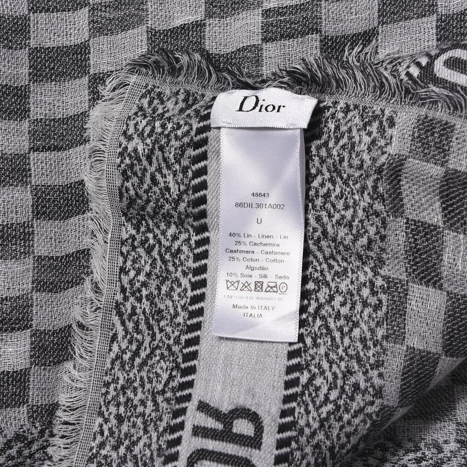 Christian Dior Linen Cashmere Cotton Silk Fringe Scarf Grey 3 of 3