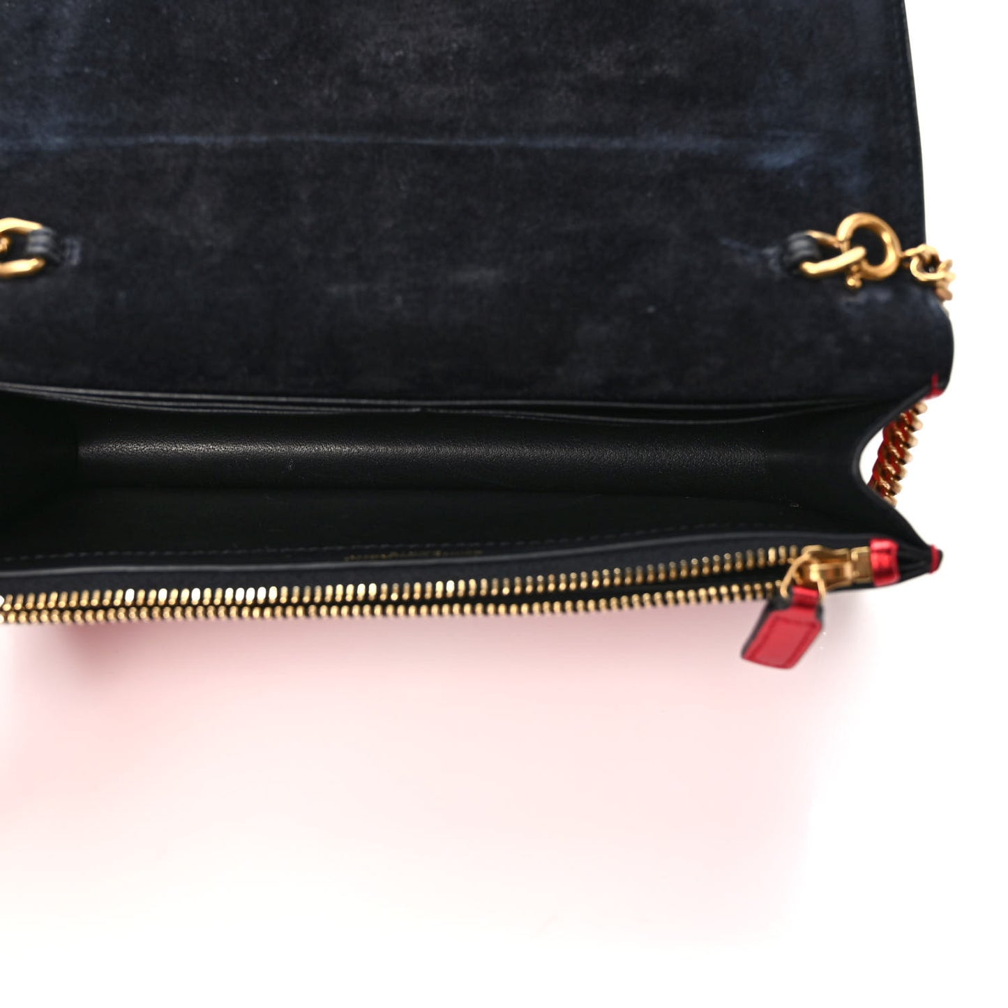 Metallic Calfskin Classic Monogram Kate Tassel Chain Wallet Red