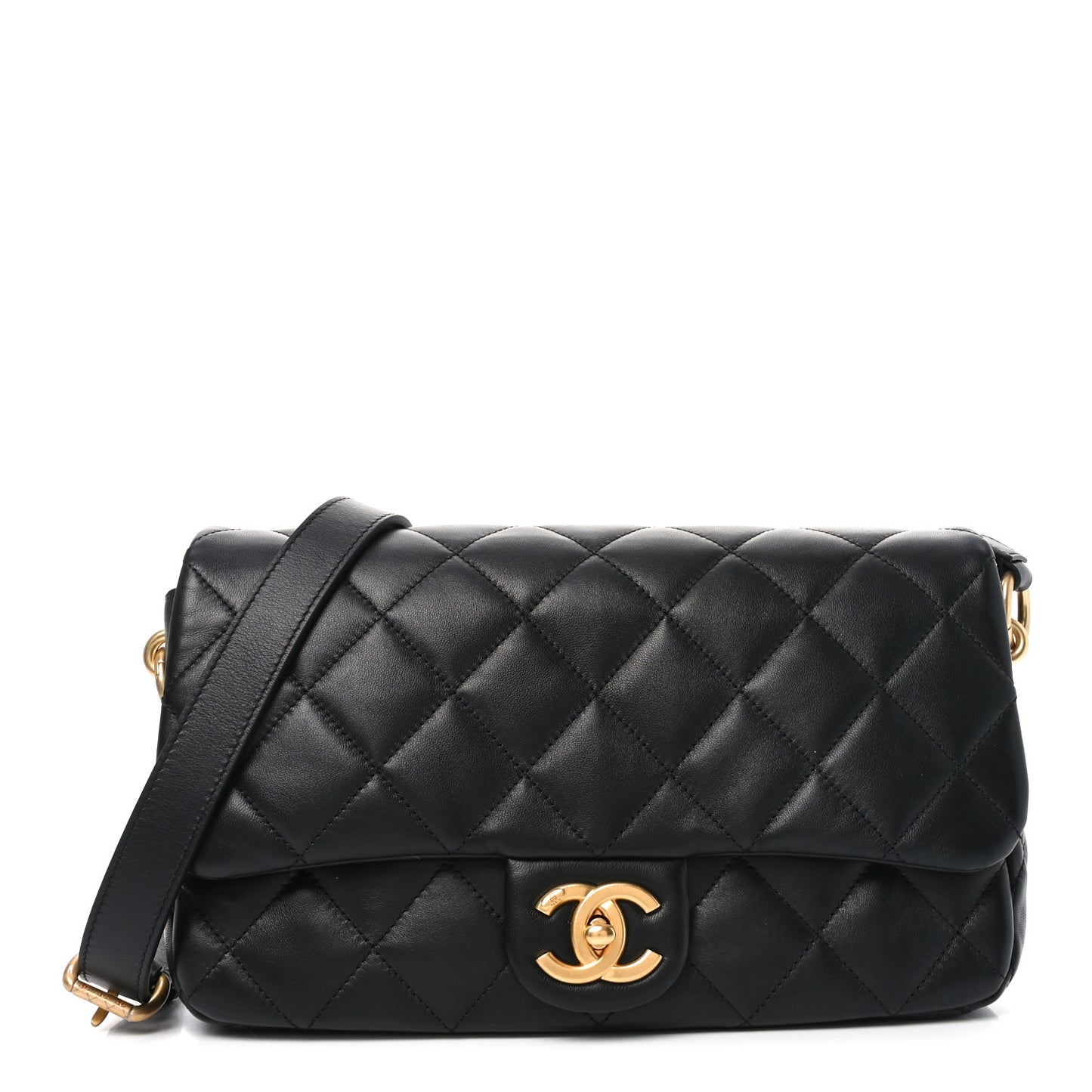 Lambskin Quilted Crossbody Flap Black