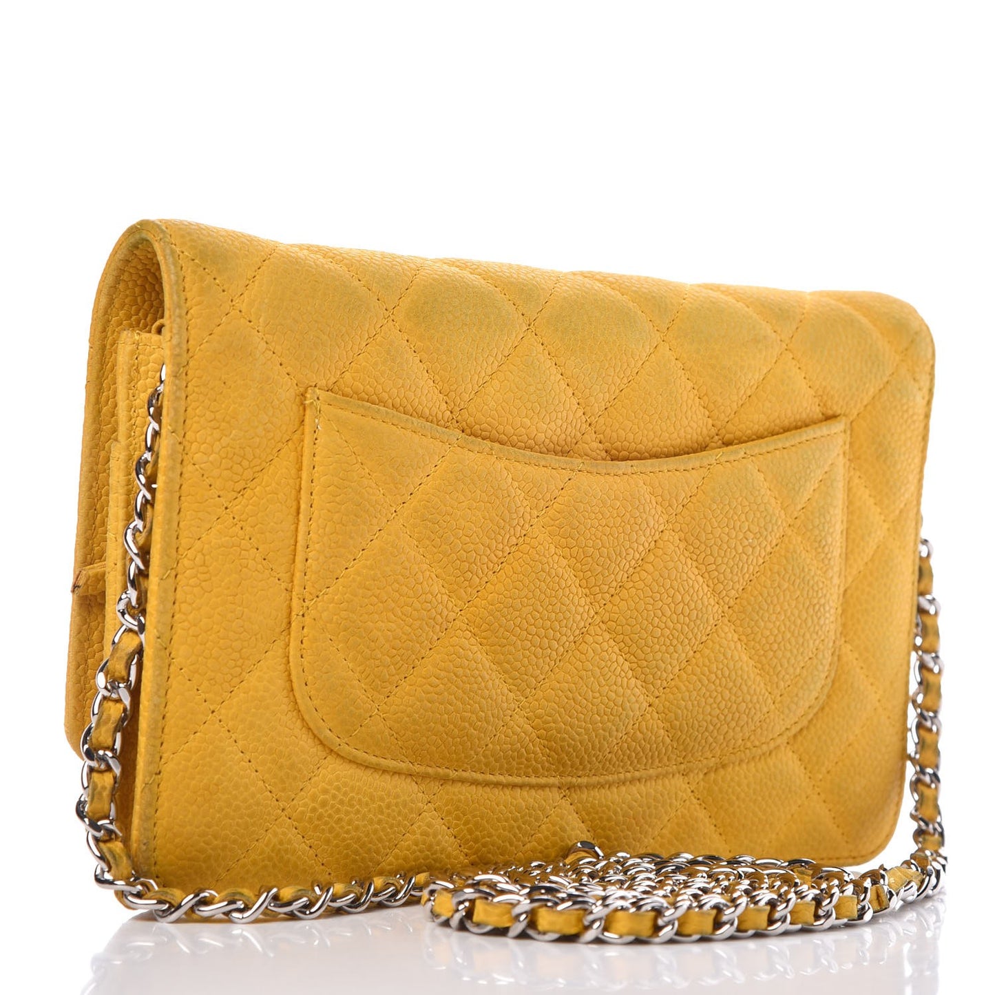 Iridescent Caviar Quilted Wallet on Chain WOC Yellow