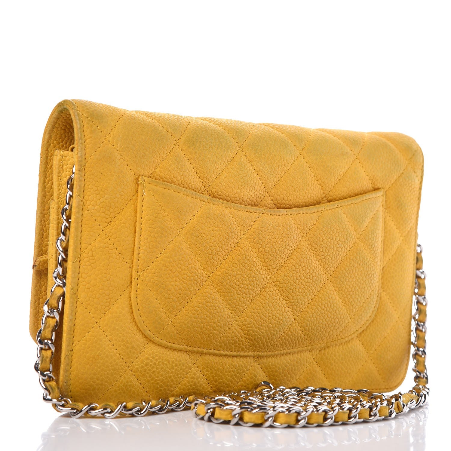 Chanel Iridescent Caviar Quilted Wallet on Chain WOC Yellow 3 of 16
