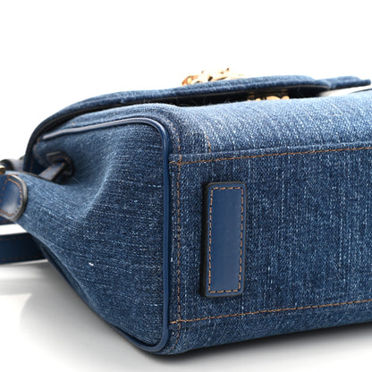 Versace Denim Small La Medusa Chain Top Handle Handbag Navy Blue 7 of 8