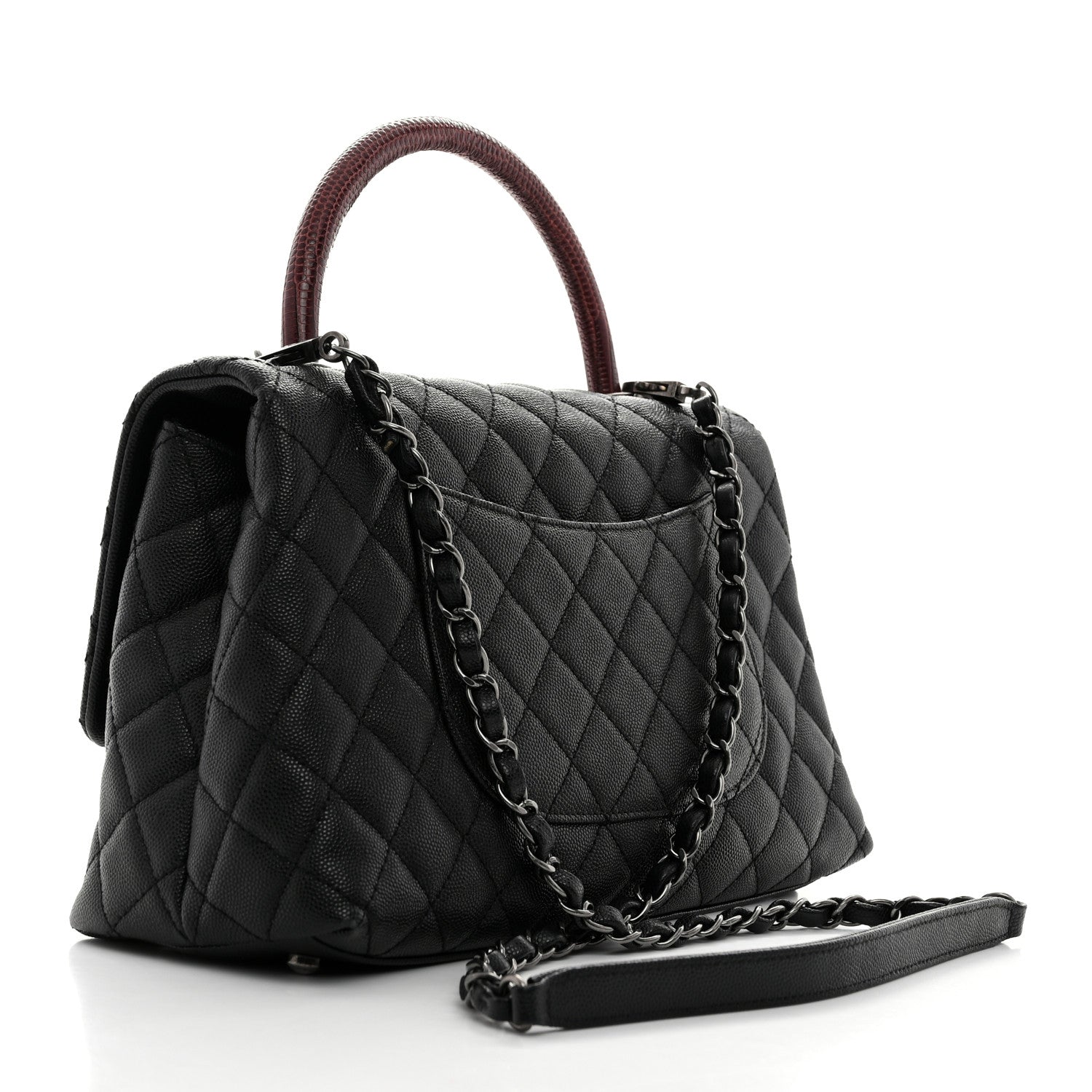 Chanel Caviar Lizard Embossed Quilted Small Coco Handle Flap Black 2 of 10