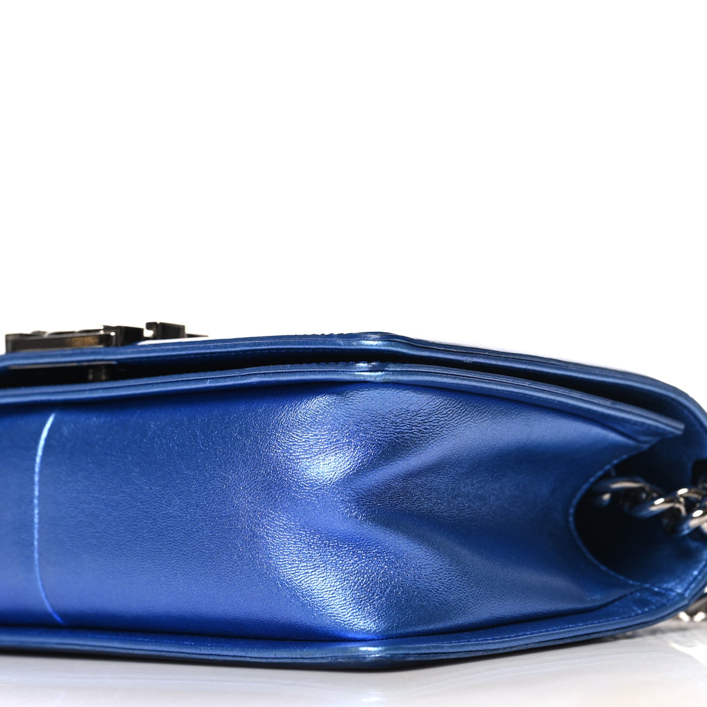 Metallic Patent Quilted Medium Boy Flap Blue