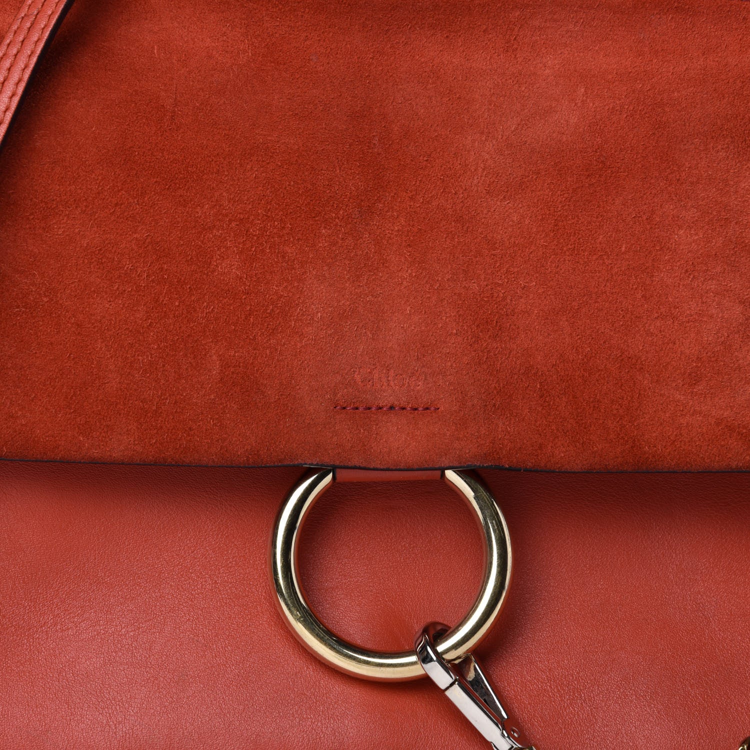 Chloe Calfskin Suede Medium Faye Shoulder Bag Sepia Red 10 of 10