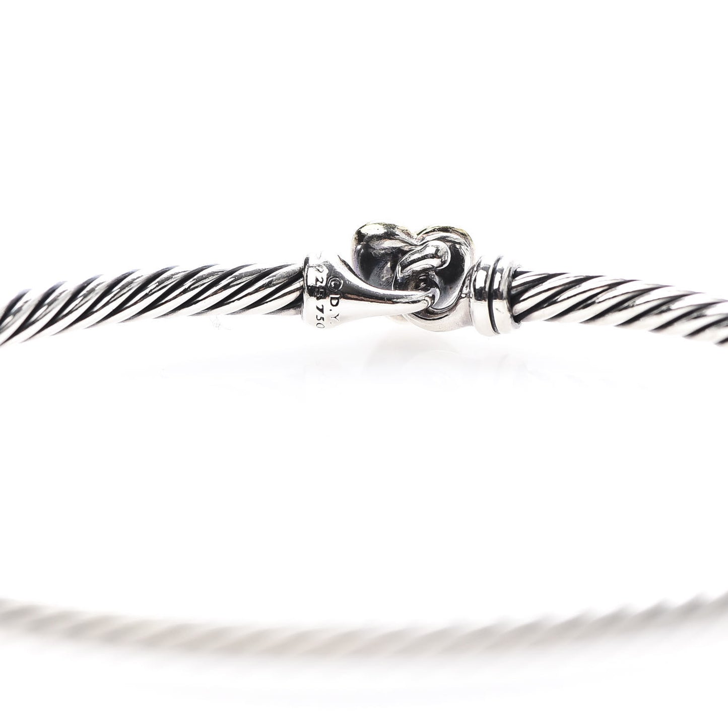 Sterling Silver 18K Yellow Gold 3mm Cable Collectibles Heart Bracelet