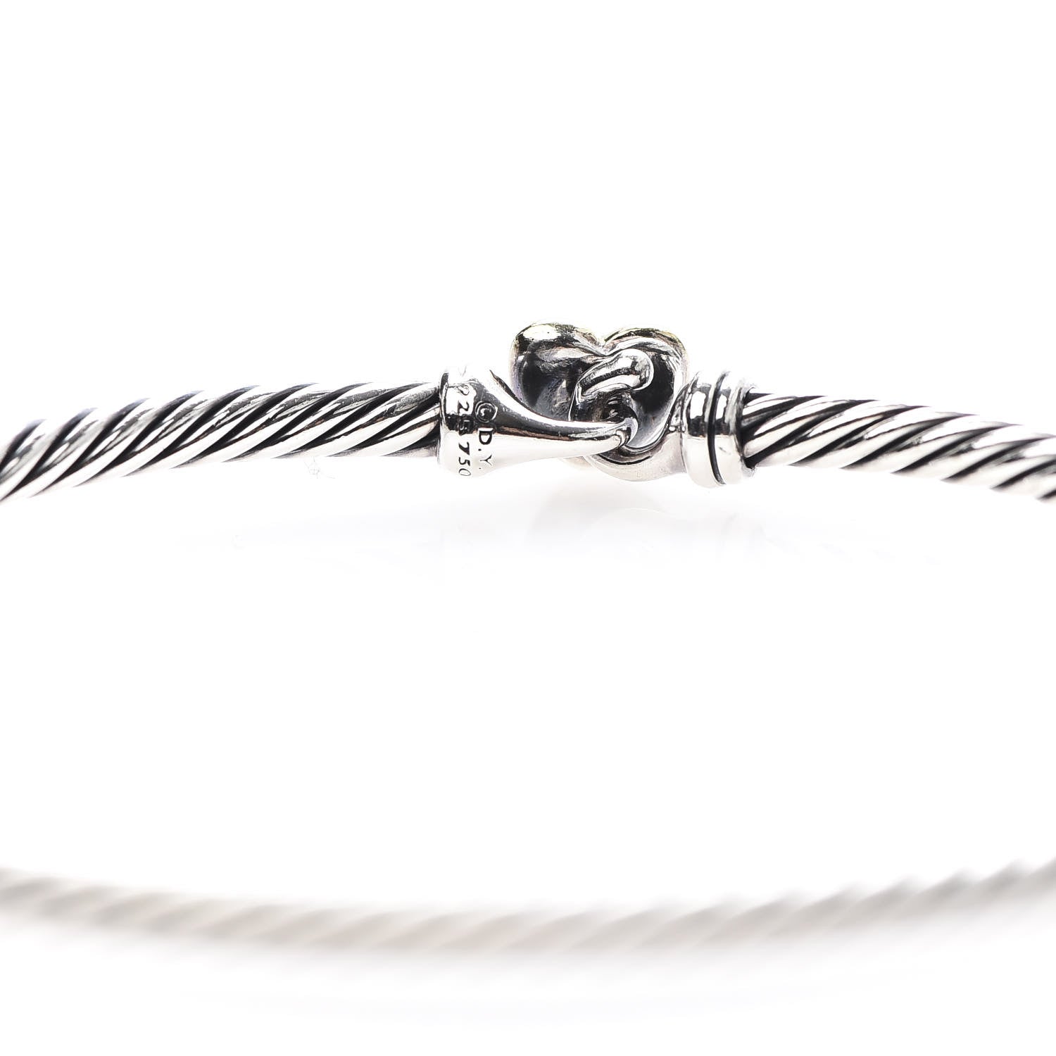 David Yurman Sterling Silver 18K Yellow Gold 3mm Cable Collectibles Heart Bracelet 4 of 5